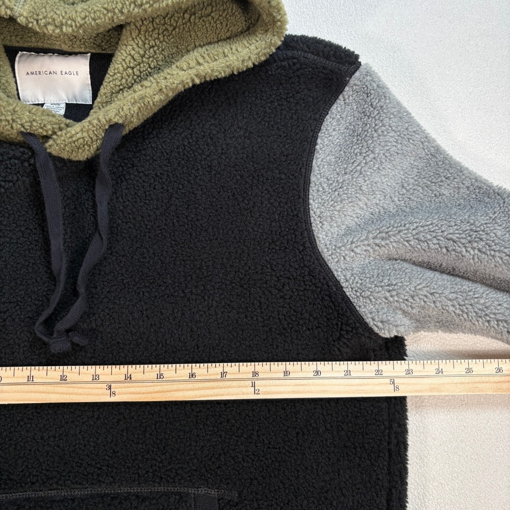 American Eagle Sherpa Hoodie Men's M Colorblock Fleece Pocket Drawstring - Picture 9 of 15